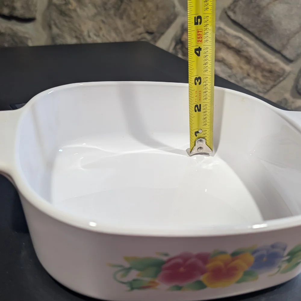 Corningware White Ceramic Baking Dishes In Summer Blush Pansy With Glass Lid - Picture 9 of 10